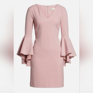 Eliza J Bell Sleeve Crepe Light Pink Event Cocktail Ruffle Sleeve Dress Size 14